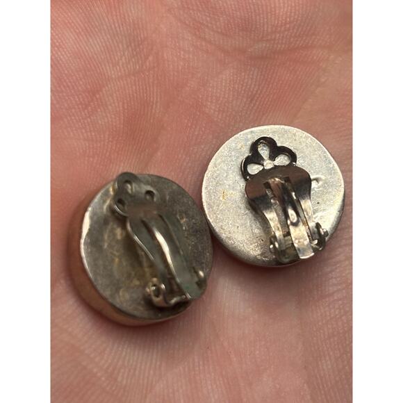 Vintage Mexico Sterling Silver Orange Resin Real Dried Flower Clip On Earrings - Picture 6 of 6